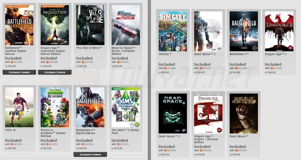 EA Origin Access The Vault Catalog - February 2016