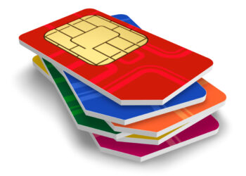 Set of color SIM cards isolated on white background