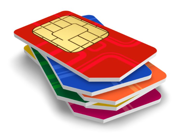 Set of color SIM cards isolated on white background