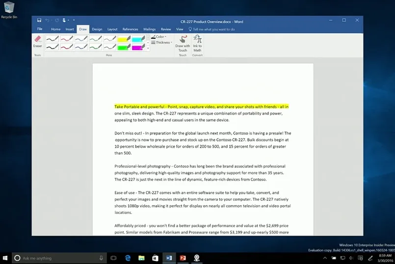 WIndows Ink MS Word