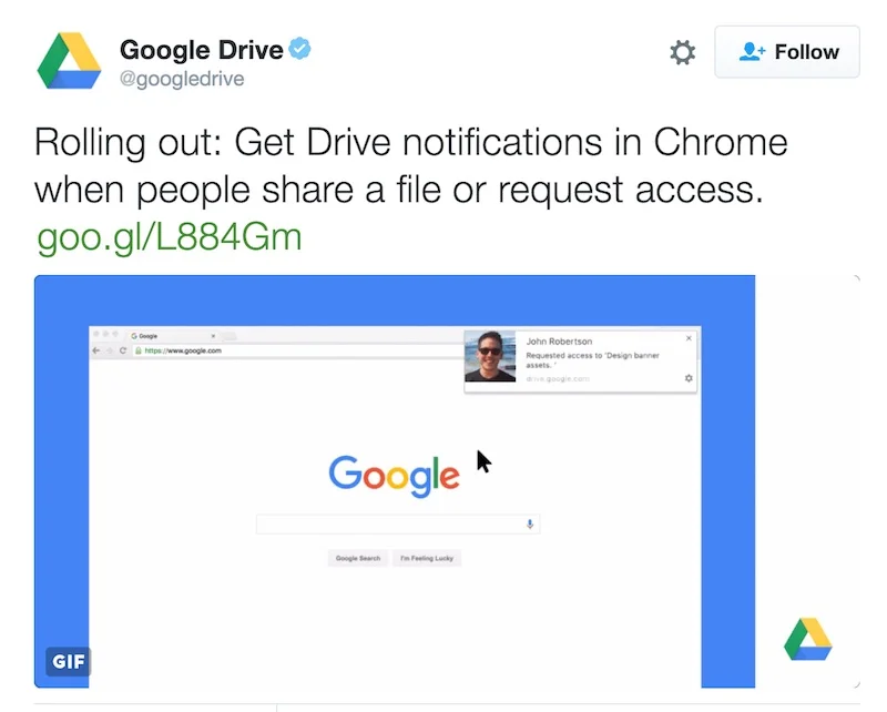 Google Drive Notification on Chrome