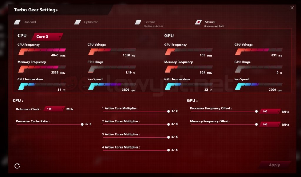 ASUS ROG GX700 Turbo Gear Settings