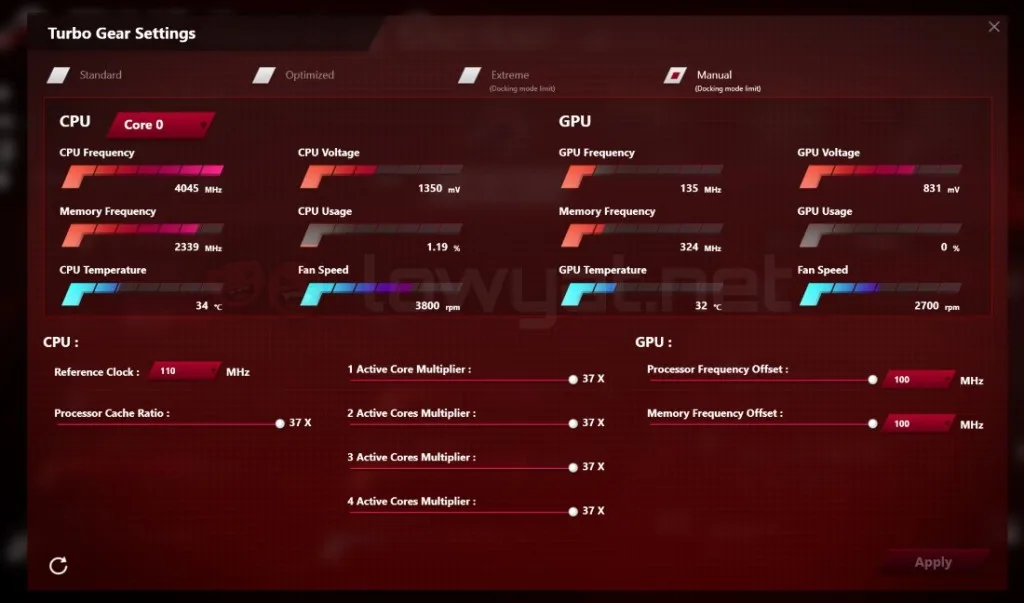 ASUS ROG GX700 Turbo Gear Settings