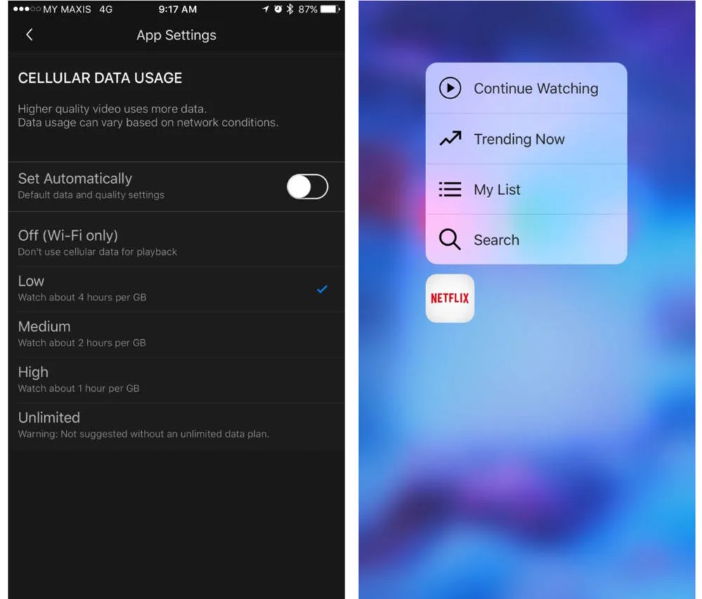 Netflix App Update with Cellular Data Control