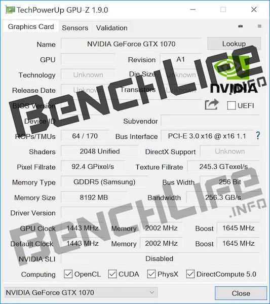 GTX 1070 mobile specs