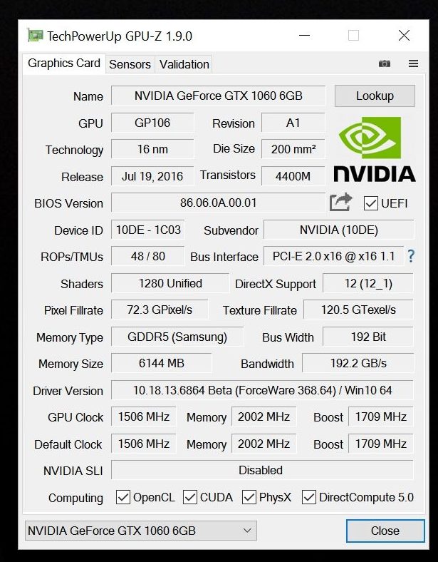 LYN NV GTX 1060 GPU-Z Stock