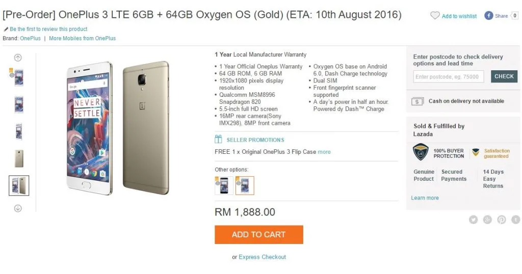 oneplus-3-solf-gold-lazada
