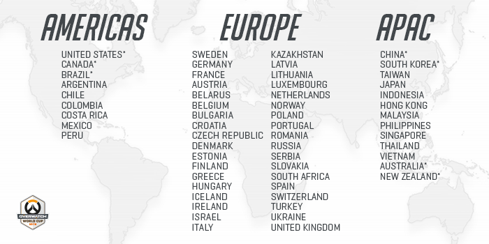 Overwatch World Cup Countries 2016