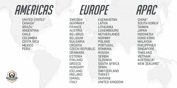 Overwatch World Cup Countries 2016