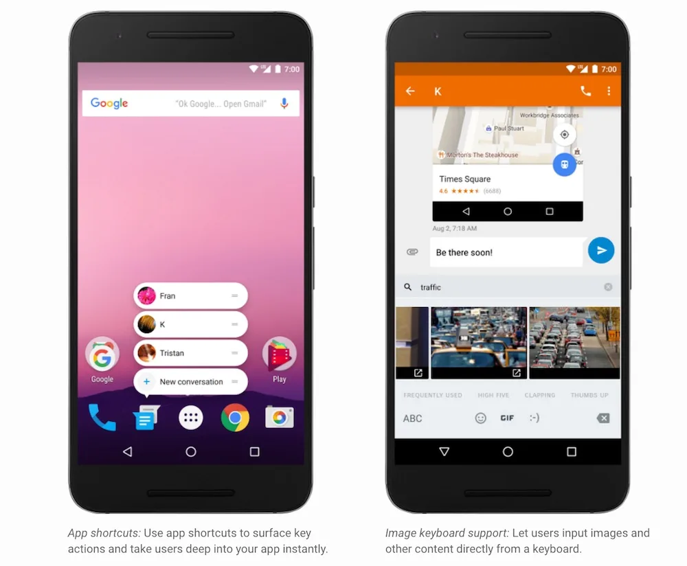 Android 7.1 Developer Preview App Shortcut and Image Keyboard Support