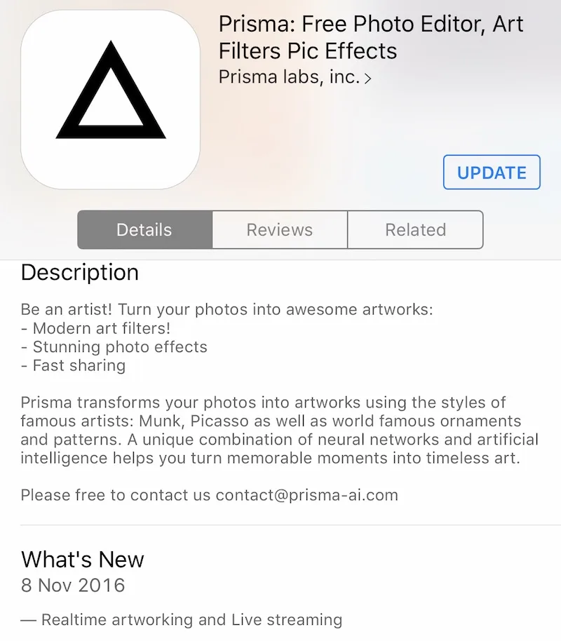 Prisma Update Live Stream on Facebook