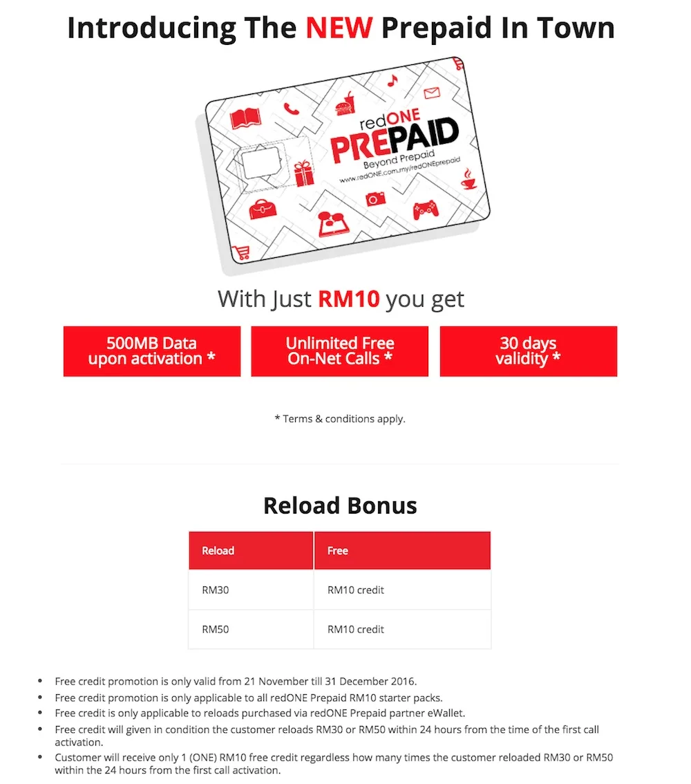 redONE Prepaid Starter Pack Reload Bonus