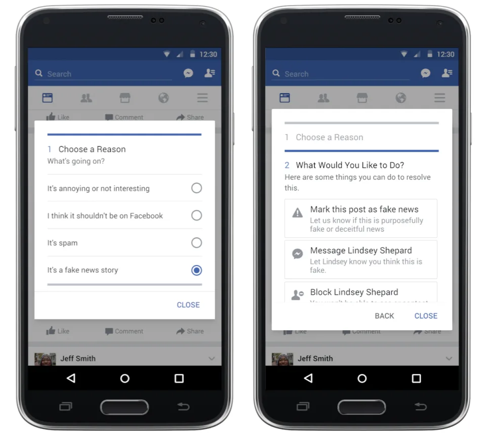 Facebook Reporting Fake Story