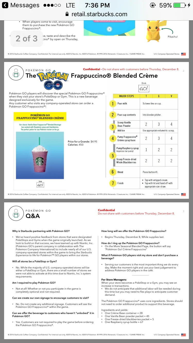 Pokemon Go Starbucks Leak With Recipe