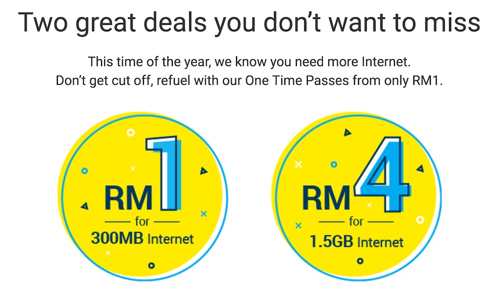 Digi New One Time Internet Pass RM1 for 300MB or RM4 for 1.5GB