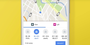 Request for Uber ride on Google Maps