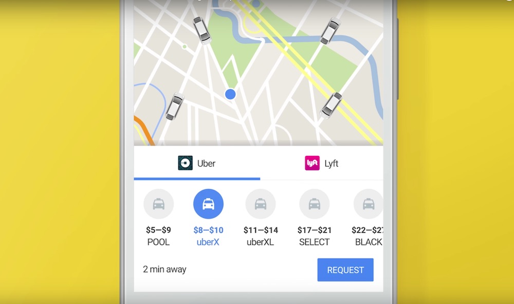 Request for Uber ride on Google Maps