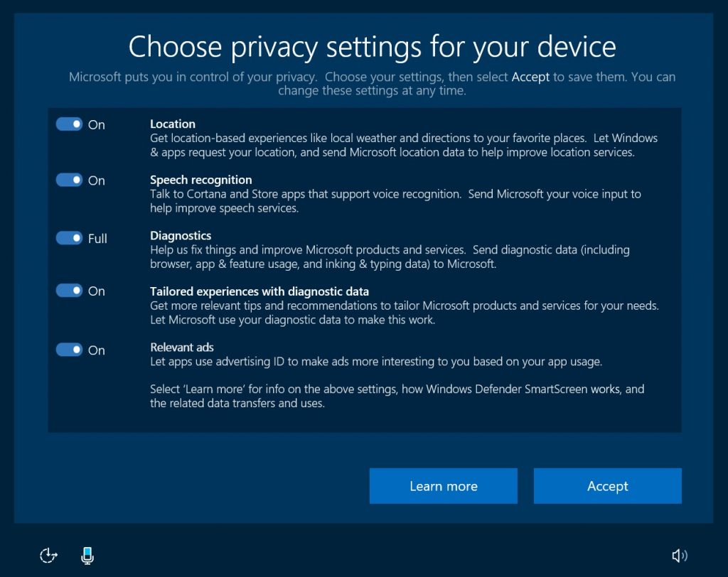 Windows 10 New Privacy Settings