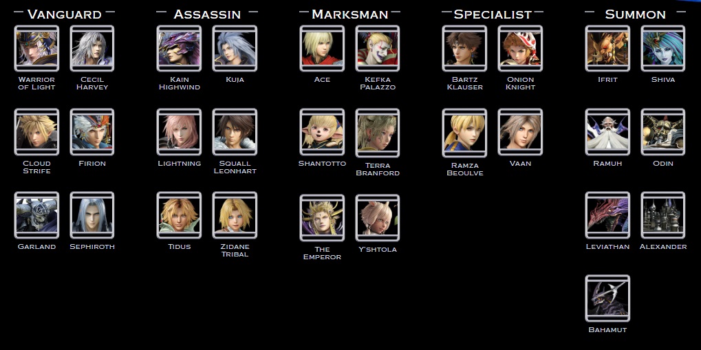 Dissidia Final Fantasy NT Characters