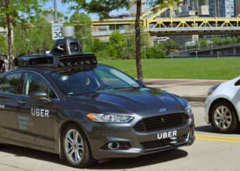 A Uber Self Driving Car manned with a driver for safety percautions