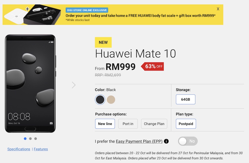 Digi Now Offering Huawei Mate 10 from RM999
