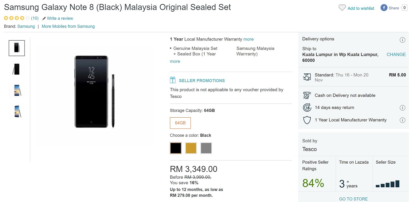 Price war for Samsung Galaxy Note 8 Selling for just RM3,279 as of 13 Nov 2017
