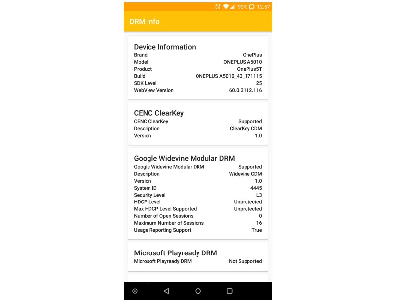 OnePlus 5T DRM Info