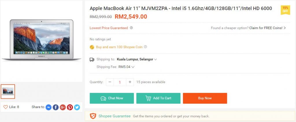 shopee macbook air deal