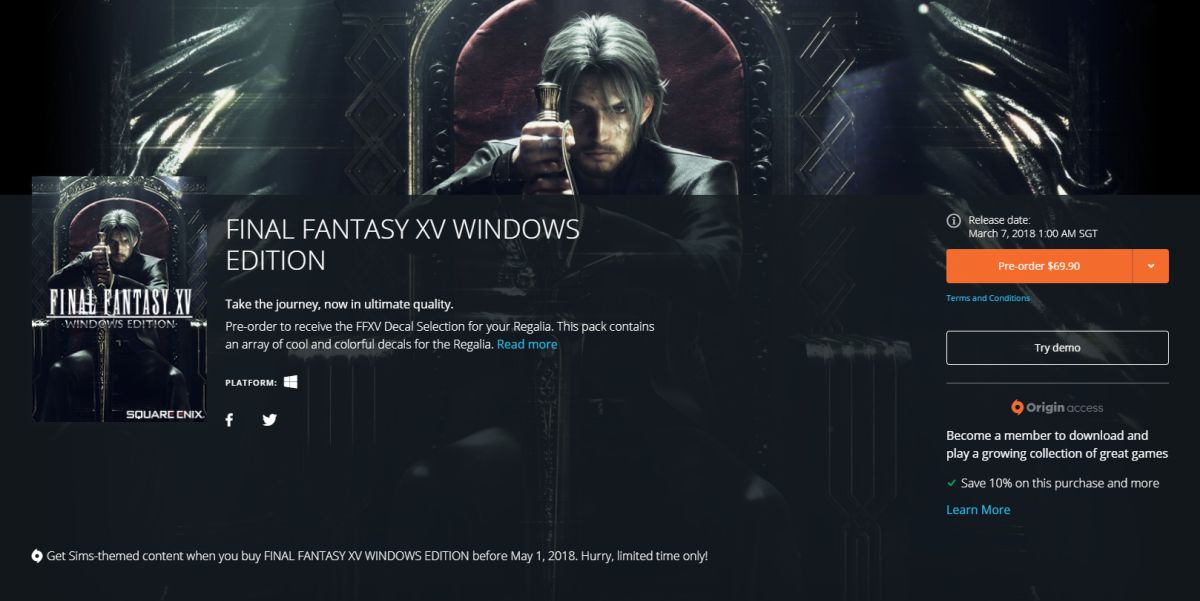EA Origin FFXV windows hacked early 2