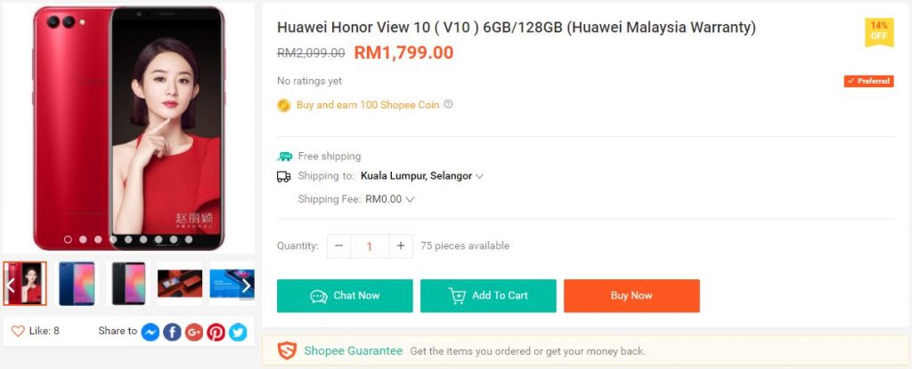 honor view 10 shopee offer