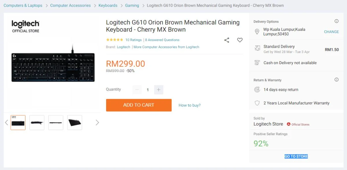 logitech g610 orion keyboard lazada deal