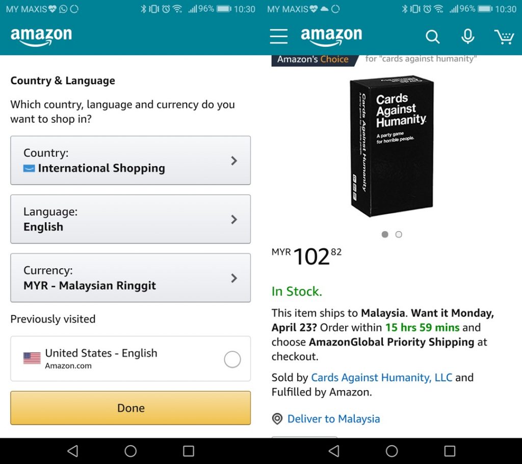 Amazon International Shopping Feature On Mobile Allows Users To Shop In