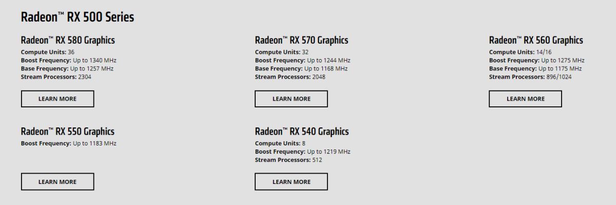 Radeon rx 500 specs listing