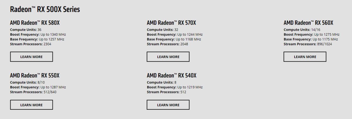 Radeon rx 500x specs listing