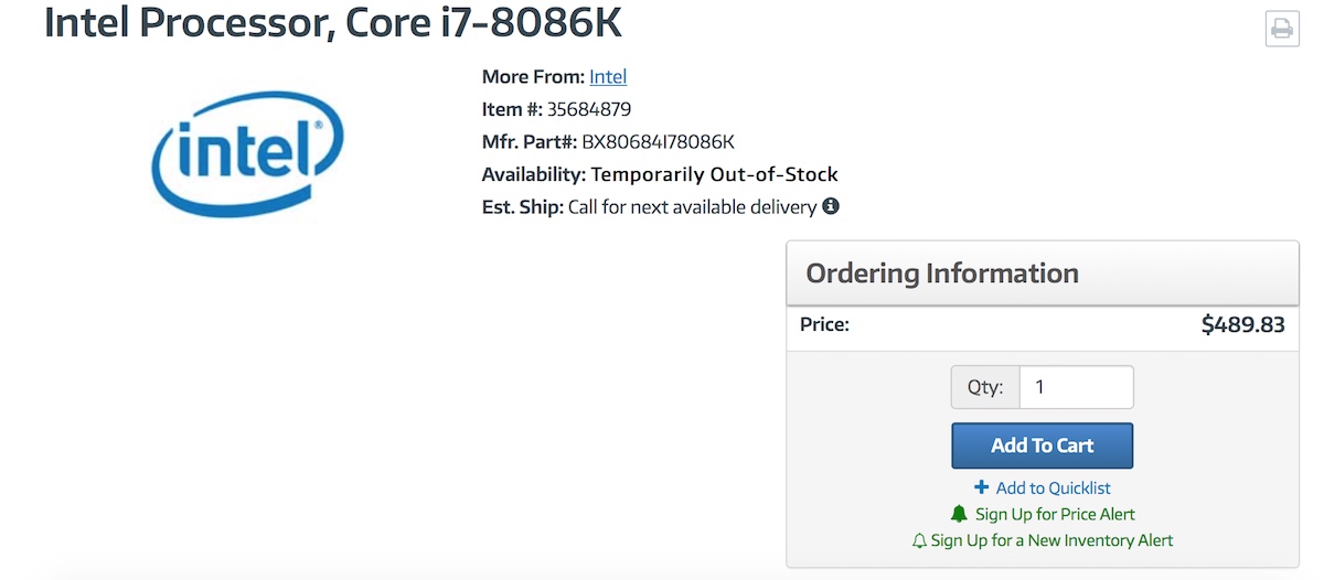 Intel Core i7 8086K Listing 2