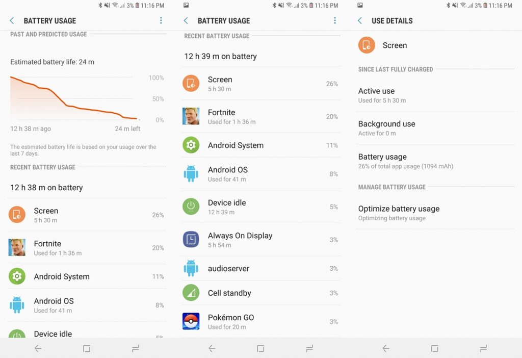 galaxy note 9 battery stats