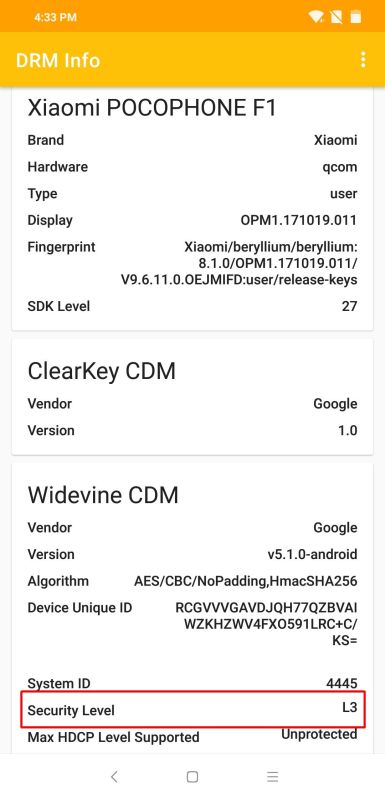 Xiaomi pocophone f1 drm info