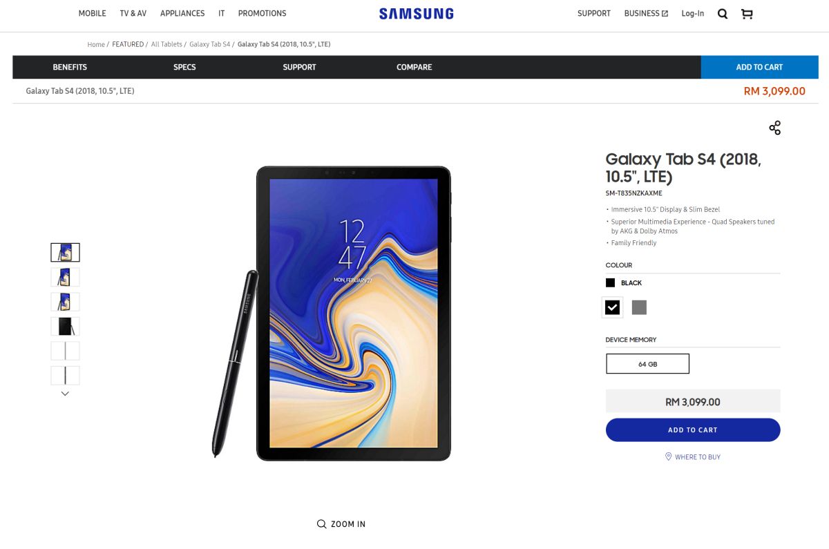 samsung galaxy tab s4 official page