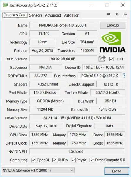 GPU Z rtx 2080 ti 600