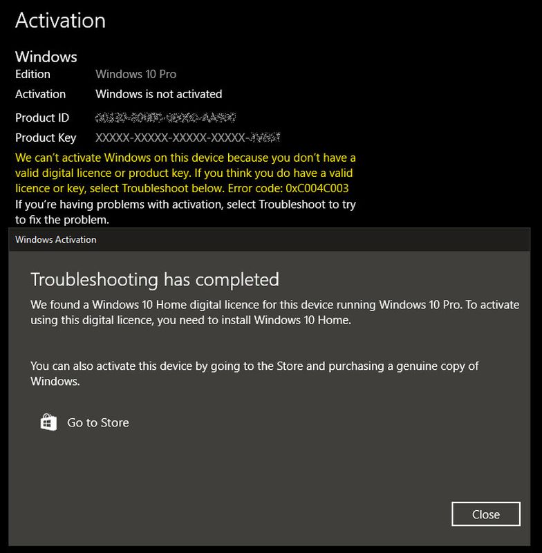 windows 10 pro deactivation