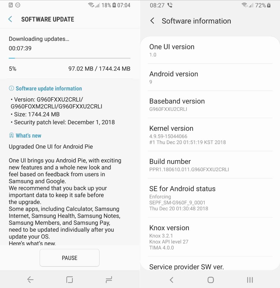 Samsung Galaxy S9 Android Pie