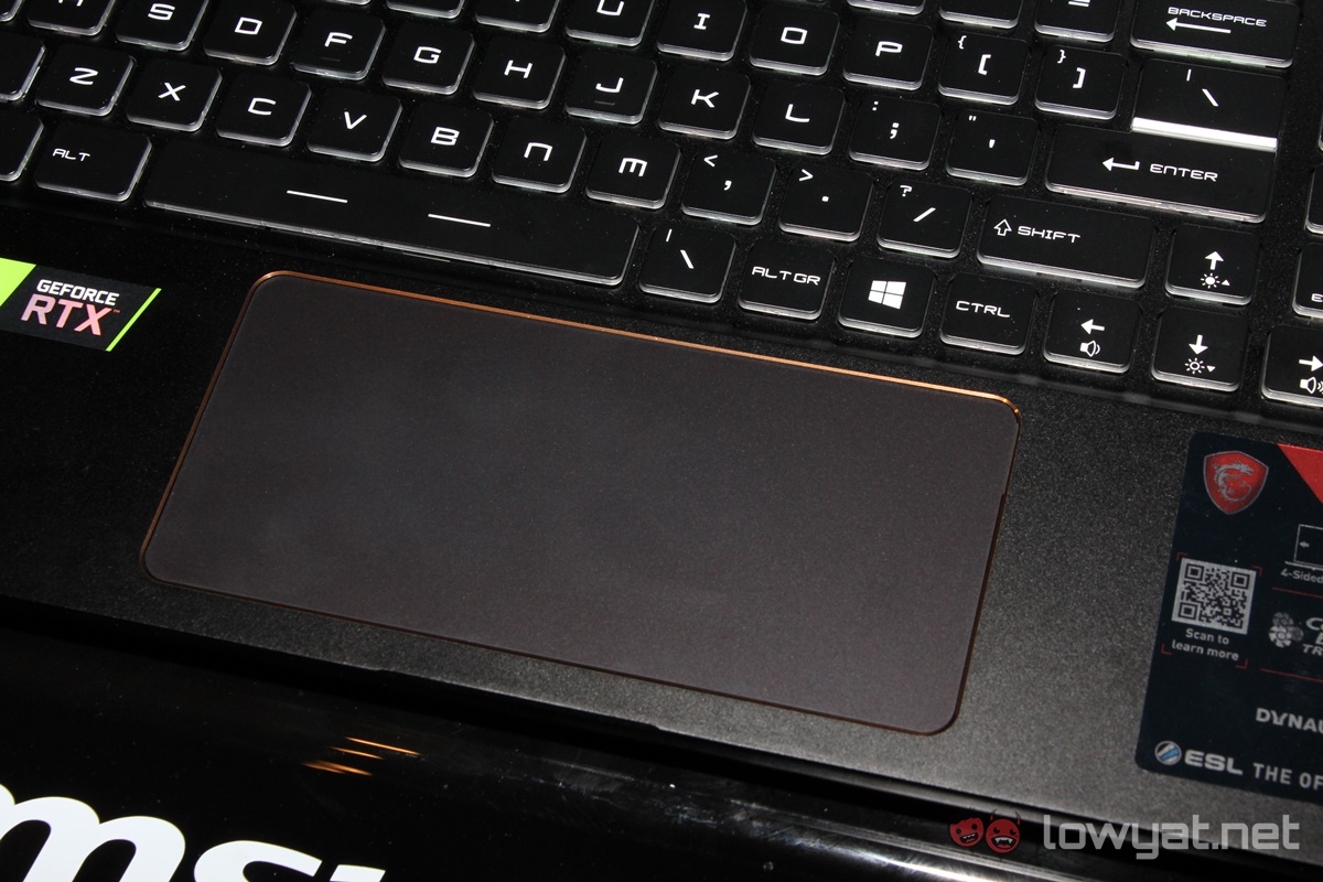 MSI GS75 Stealth trackpad larger than average