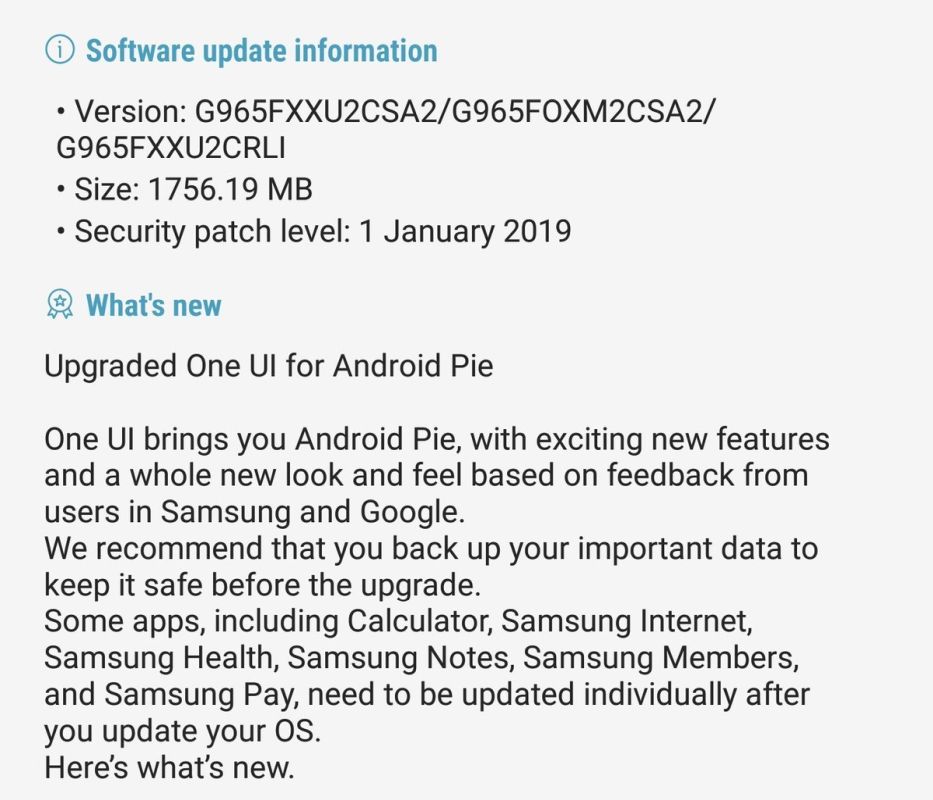 samsung android pie update galaxy s9 s9