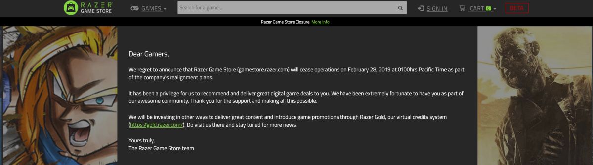 Razer games store closing down notice