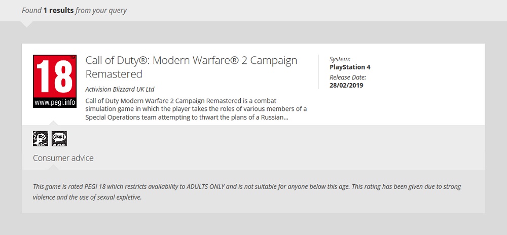 Call of Duty Modern Warfare 2 PEGI
