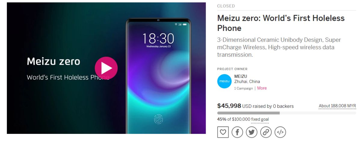 Meizu Zero indiegogo failed