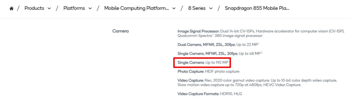 Qualcomm Snapdragon 855 Chipset 192MP