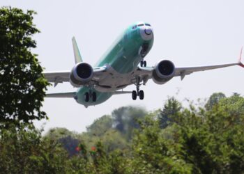 A Boeing 737 MAX 8 jetliner being built for Turkish Airlines takes off on a test flight, Wednesday, May 8, 2019, in Renton, Wash. Passenger flights using the plane remain grounded worldwide as investigations into two fatal crashes involving the airplane continue. (AP Photo/Ted S. Warren)