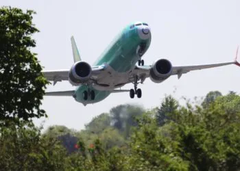 A Boeing 737 MAX 8 jetliner being built for Turkish Airlines takes off on a test flight, Wednesday, May 8, 2019, in Renton, Wash. Passenger flights using the plane remain grounded worldwide as investigations into two fatal crashes involving the airplane continue. (AP Photo/Ted S. Warren)