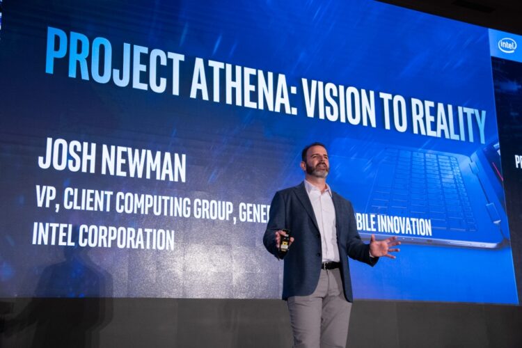 Josh Newman, Intel vice president and general manager of PC Innovation Segments in the Client Computing Group, shares details of Project Athena to 500 members of the PC ecosystem at the Project Athena Symposium and Workshop on May 8, 2019, in Taiwan. (Credit: Intel Corporation)